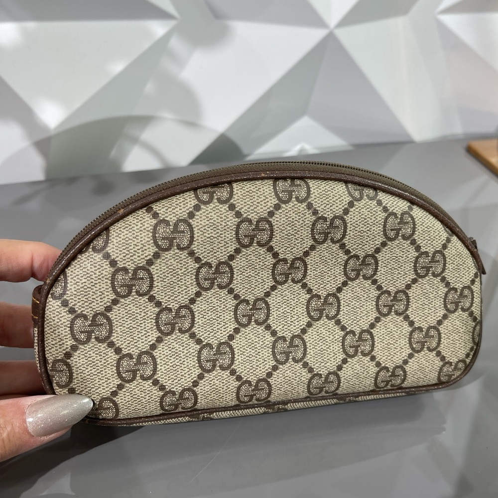 GUCCI GG Monogram coated canvas leather cosmetic toiletry bag pouch 1980's